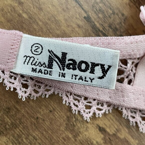 Miss Naory 34B Bra Pink Silk Satin Lace Underwire Demi Foam Lined Cups Italy - Picture 7 of 8